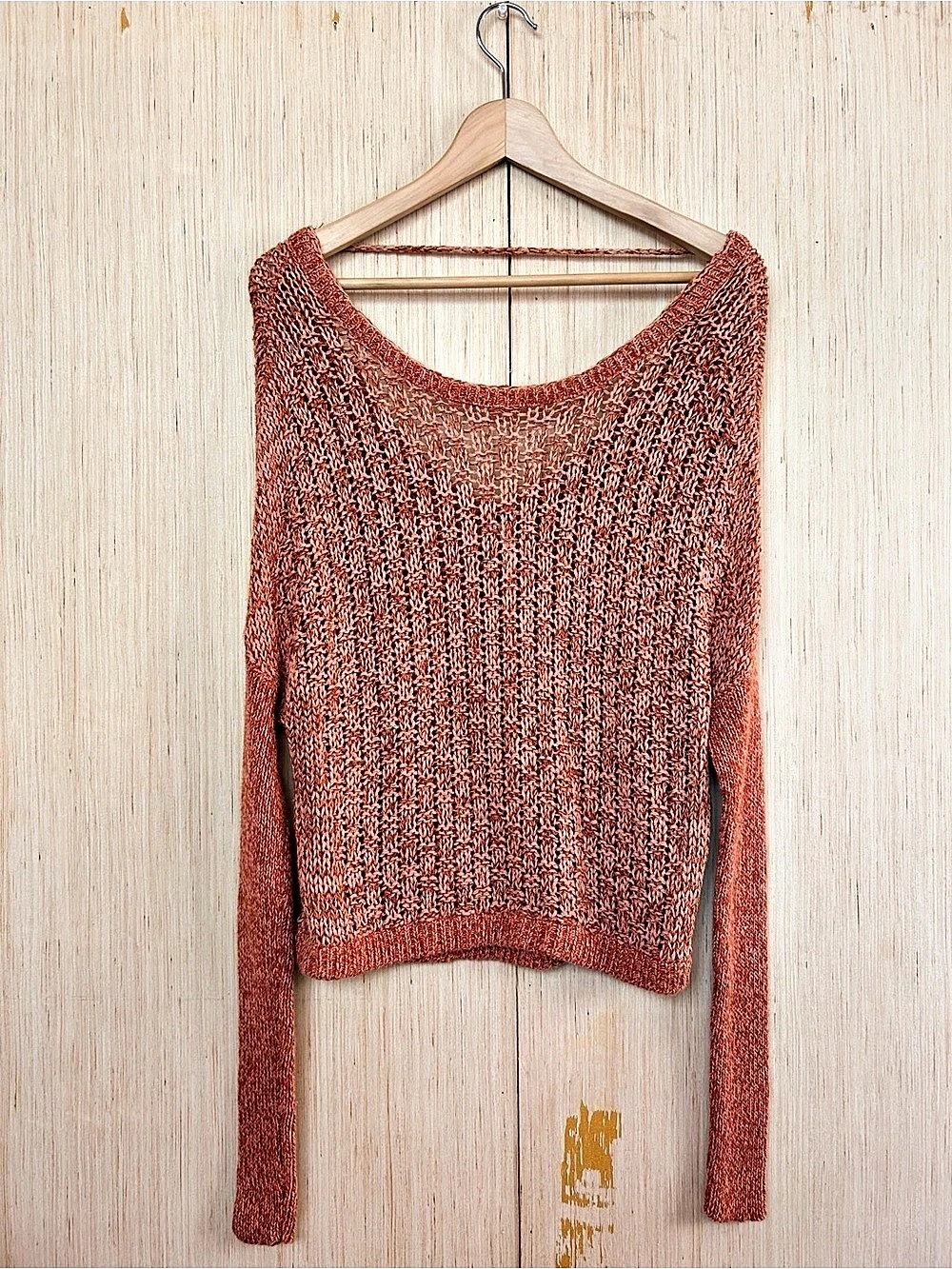 Free People Rust Open Knit Scoop Neck Sweater